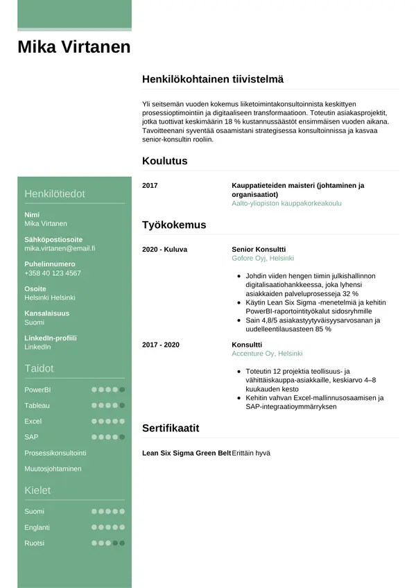 Konsultti CV-pohja — Tyyli 8