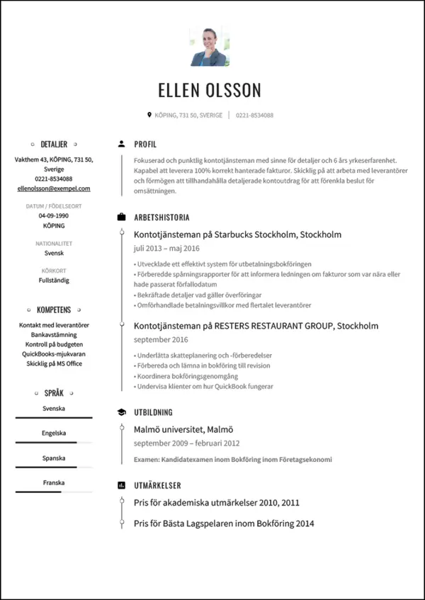 Kontotjansteman CV-pohja — Tyyli 1