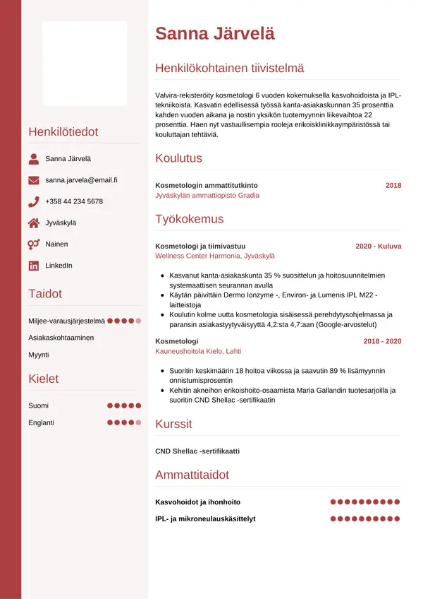 Kosmetologi CV-pohja — Tyyli 10