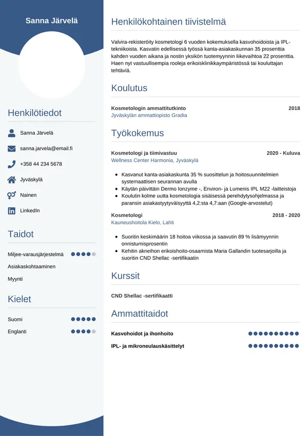 Kosmetologi CV-pohja — Tyyli 4