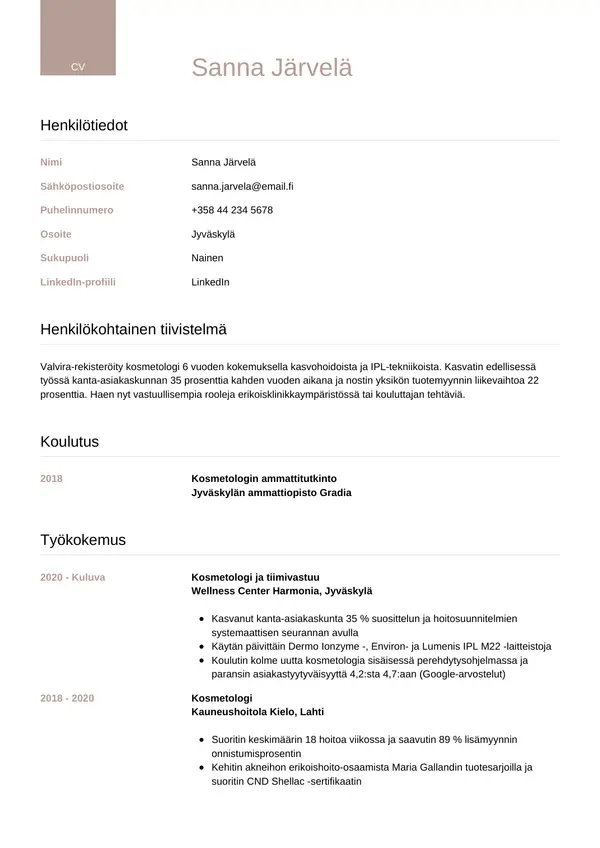 CV-pohja — Tyyli 6