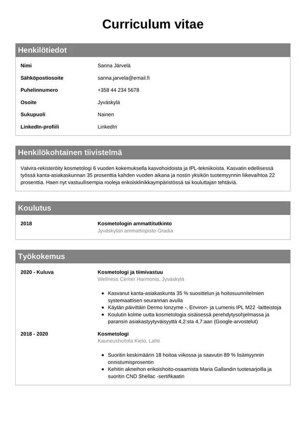 CV-pohja — Tyyli 7