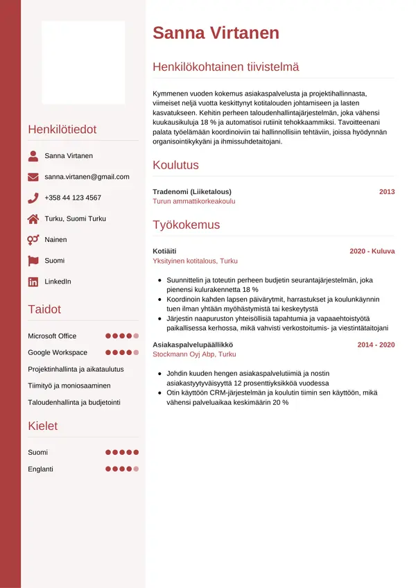 Kotiaiti CV-pohja — Tyyli 10