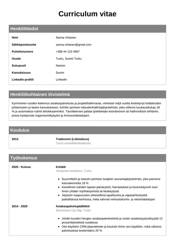 Kotiaiti CV-pohja — Tyyli 7