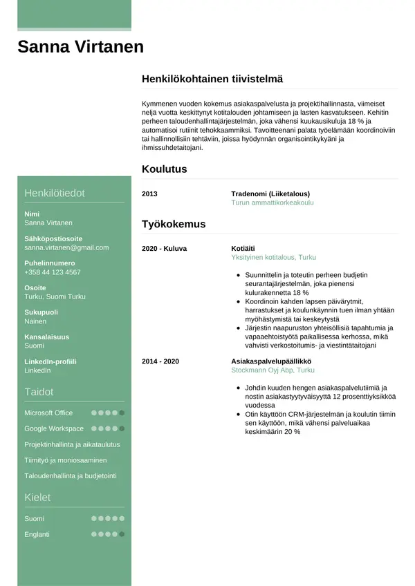 CV-pohja — Tyyli 8