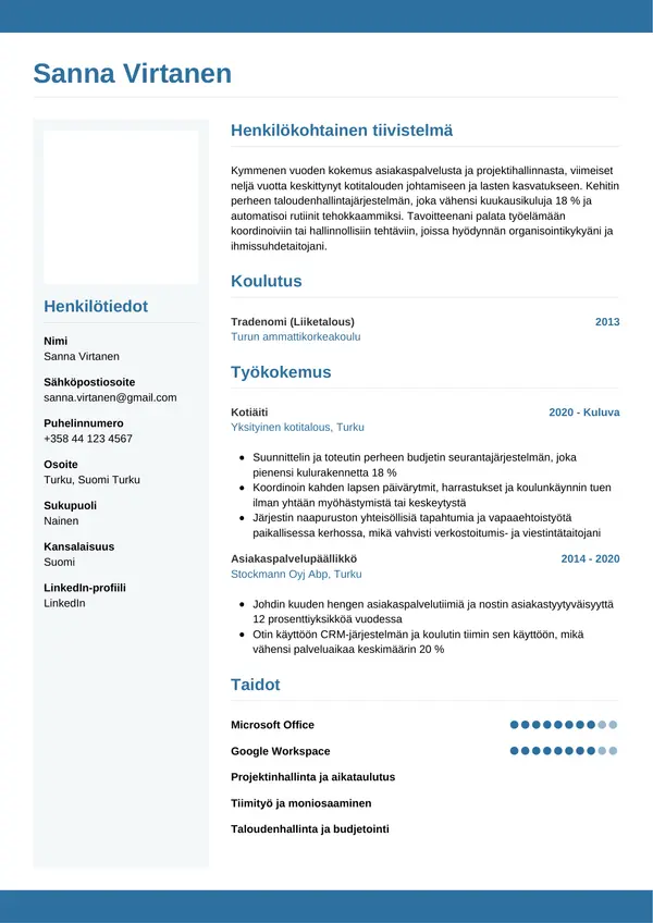 CV-pohja — Tyyli 9