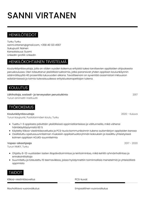 CV-pohja — Tyyli 11