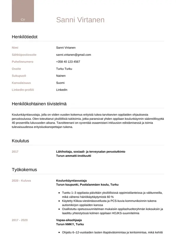 CV-pohja — Tyyli 6