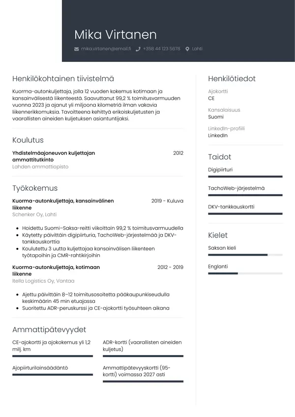 CV-pohja — Tyyli 1