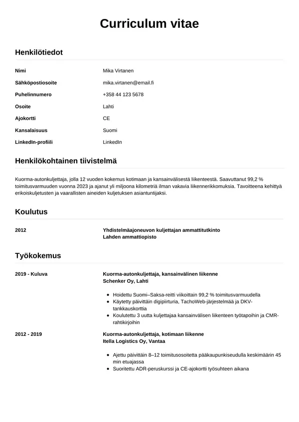 CV-pohja — Tyyli 12