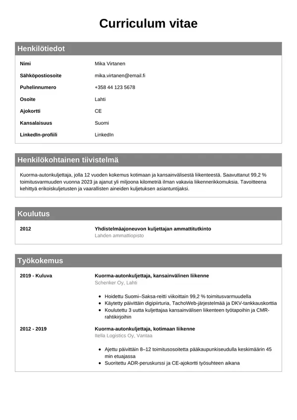 CV-pohja — Tyyli 7