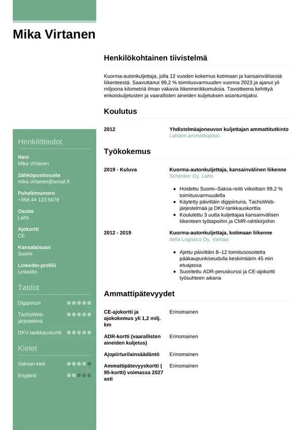 CV-pohja — Tyyli 8