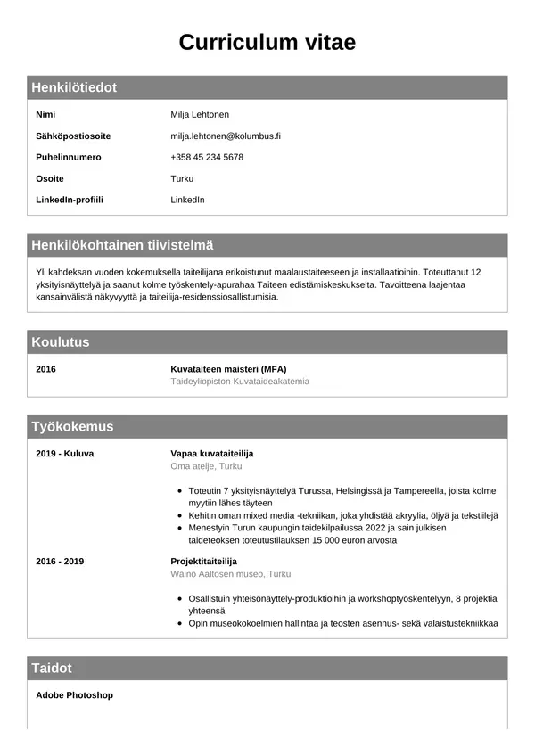 CV-pohja — Tyyli 7