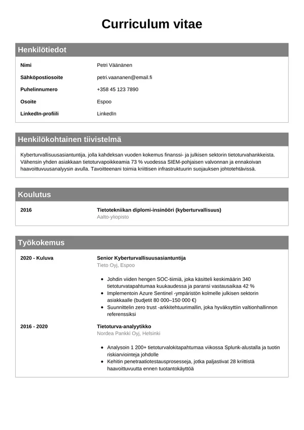 CV-pohja — Tyyli 7