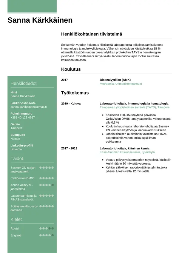 Laboratoriohoitaja CV-pohja — Tyyli 8
