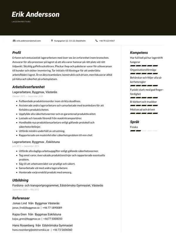 Lagerarbetare CV-pohja — Tyyli 10