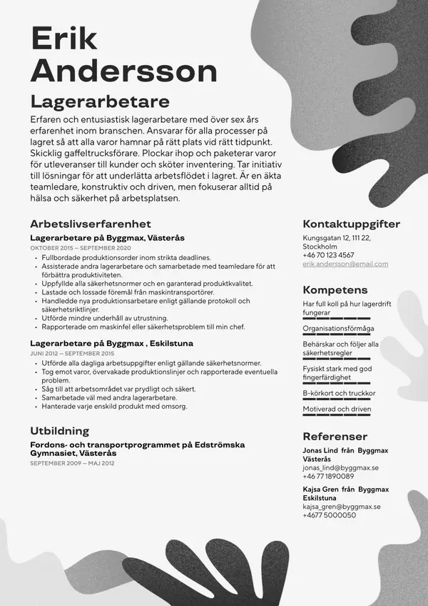 Lagerarbetare CV-pohja — Tyyli 11