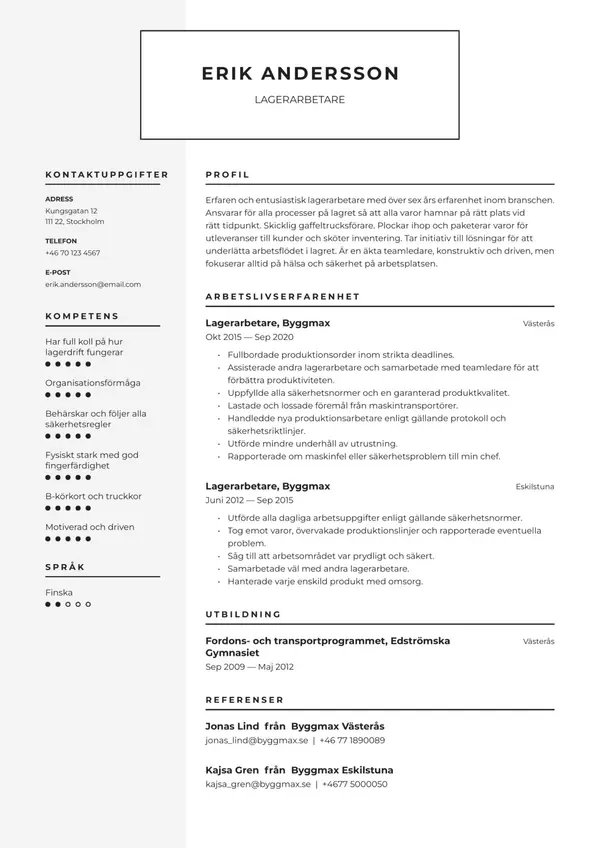 Lagerarbetare CV-pohja — Tyyli 7