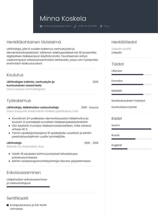 Lahihoitaja CV-pohja — Tyyli 1