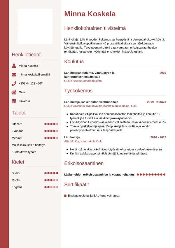 Lahihoitaja CV-pohja — Tyyli 10
