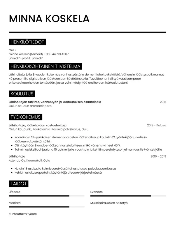Lahihoitaja CV-pohja — Tyyli 11