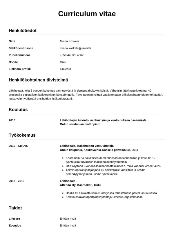 Lahihoitaja CV-pohja — Tyyli 12