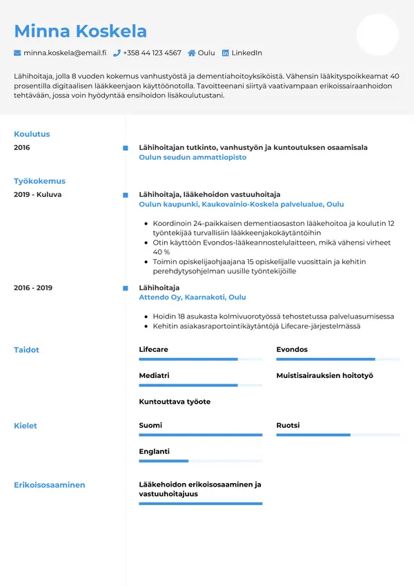 Lahihoitaja CV-pohja — Tyyli 2