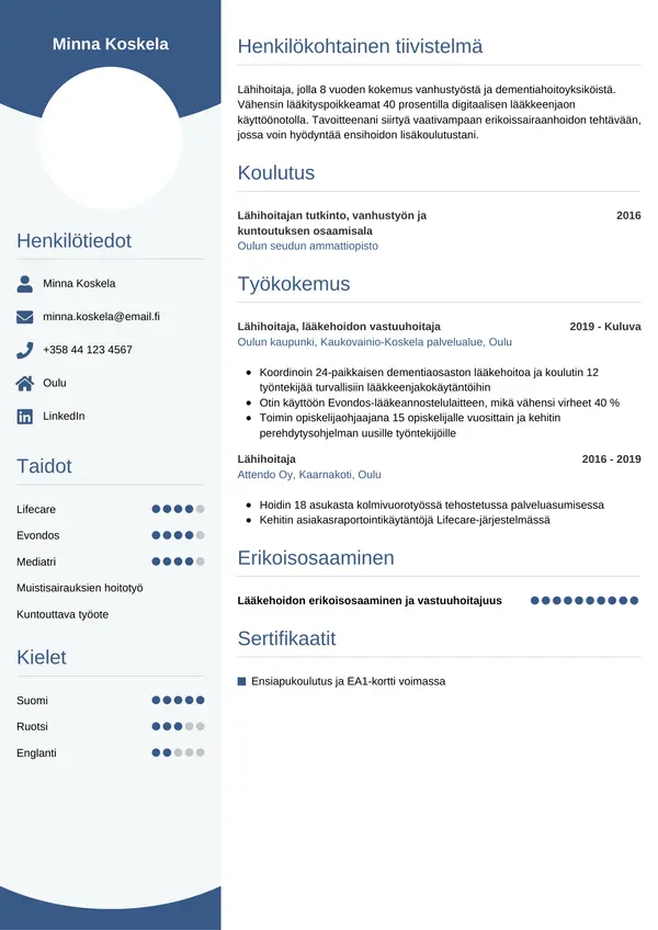 Lahihoitaja CV-pohja — Tyyli 4