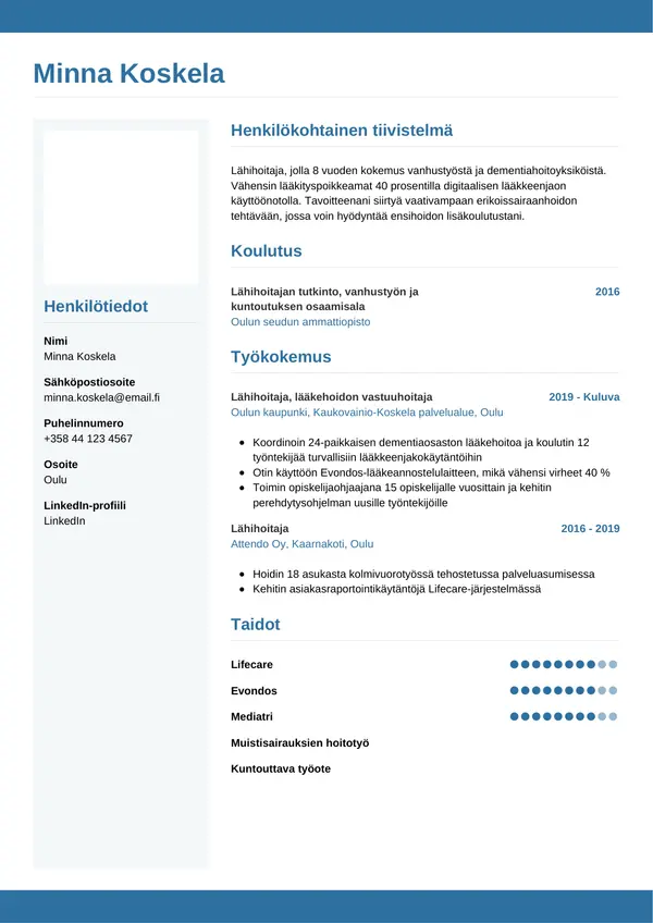 Lahihoitaja CV-pohja — Tyyli 9