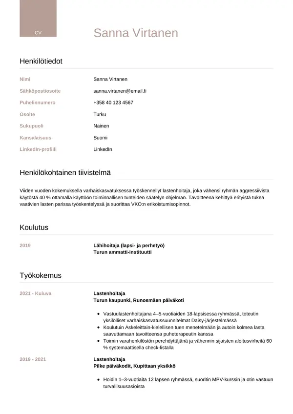 CV-pohja — Tyyli 6