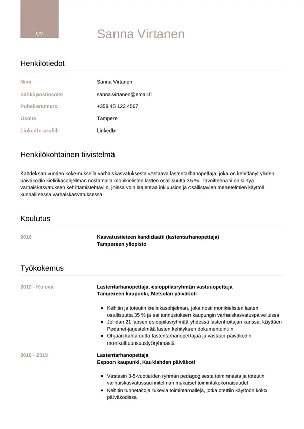 CV-pohja — Tyyli 6