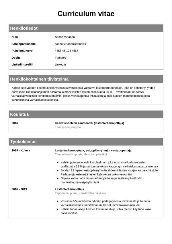 CV-pohja — Tyyli 7