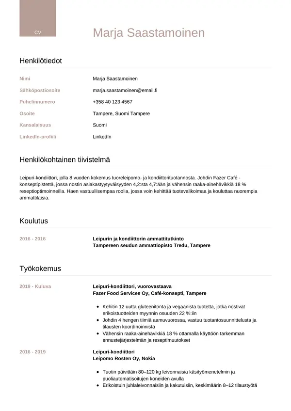 Leipuri Kondiittori CV-pohja — Tyyli 6