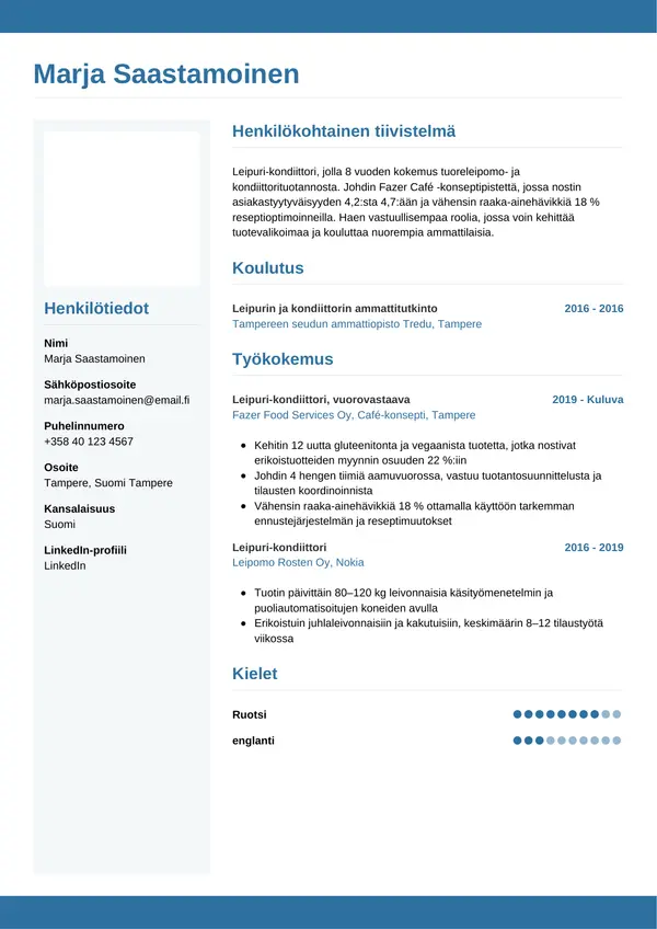 Leipuri Kondiittori CV-pohja — Tyyli 9