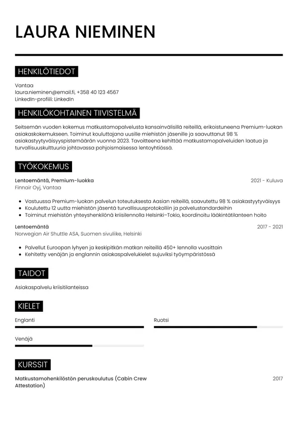Lentoemanta CV-pohja — Tyyli 11