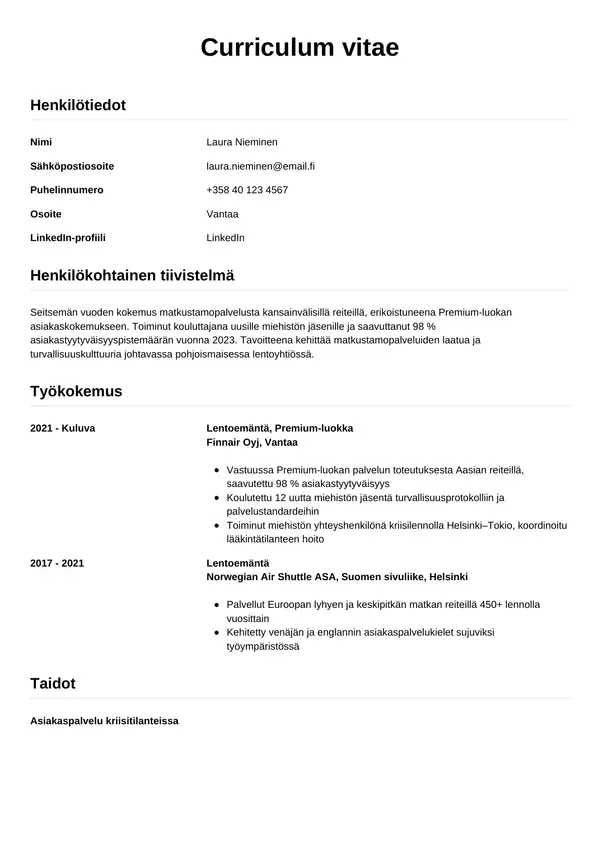 Lentoemanta CV-pohja — Tyyli 12