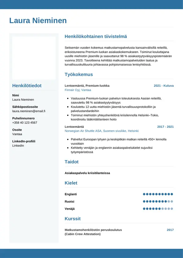 Lentoemanta CV-pohja — Tyyli 9