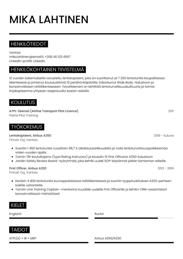 CV-pohja — Tyyli 11