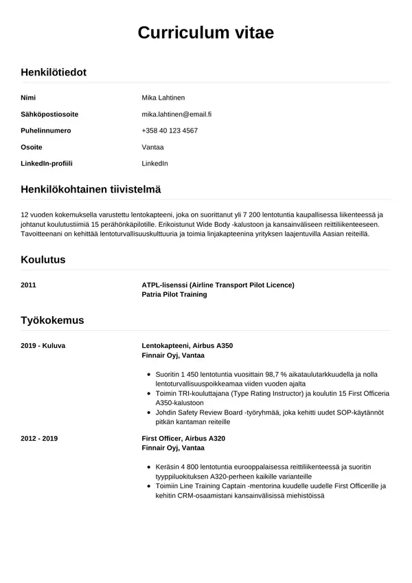 CV-pohja — Tyyli 12