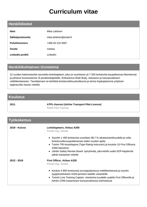 CV-pohja — Tyyli 7