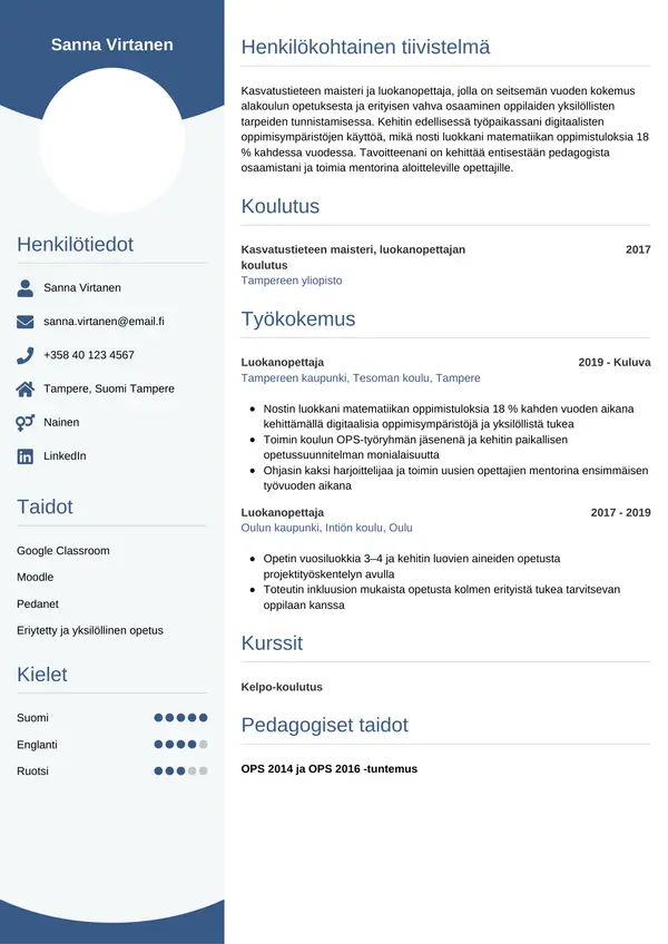 Luokanopettaja CV-pohja — Tyyli 4