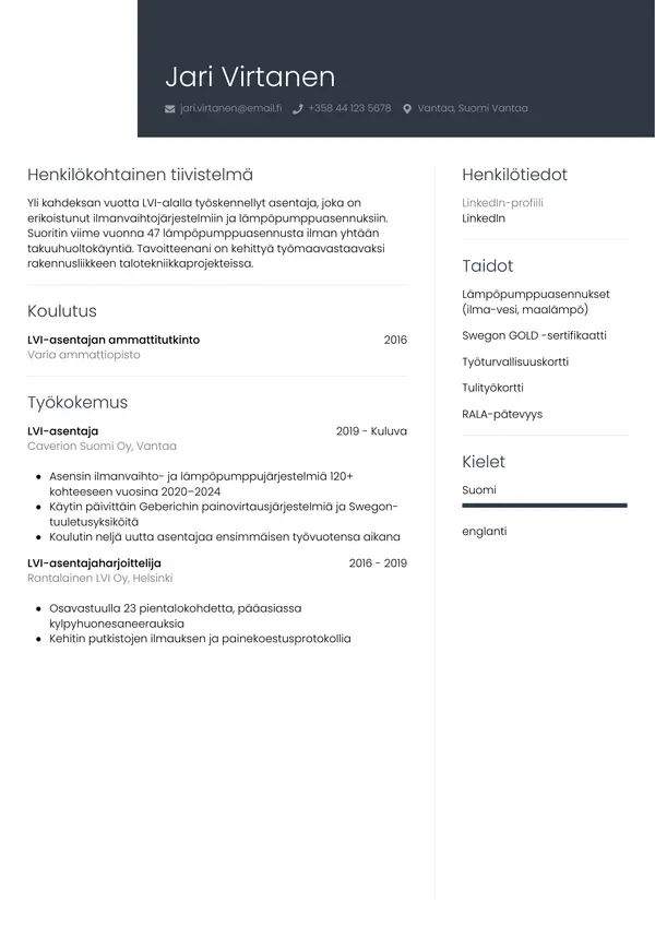 CV-pohja — Tyyli 1