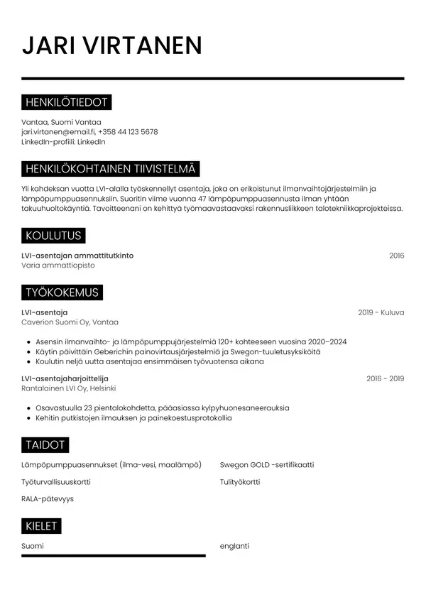 CV-pohja — Tyyli 11