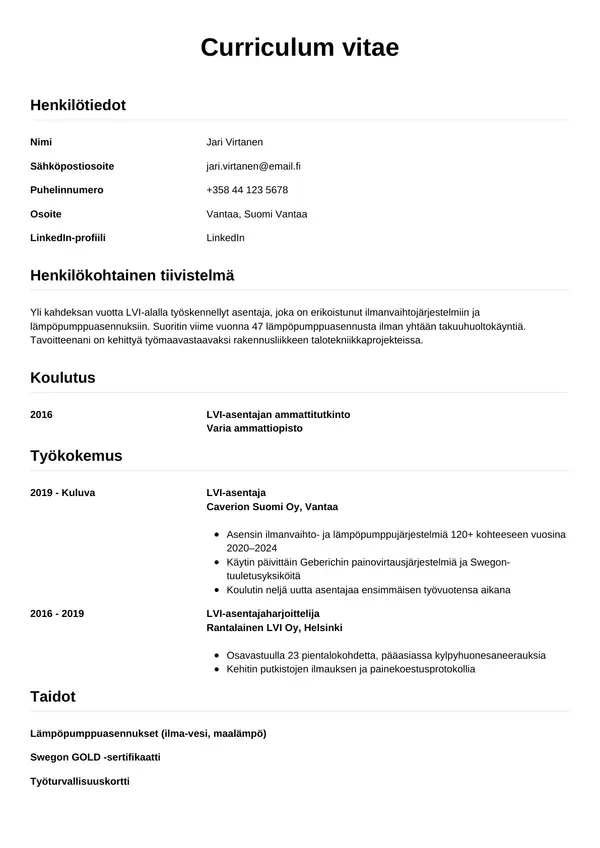 CV-pohja — Tyyli 12