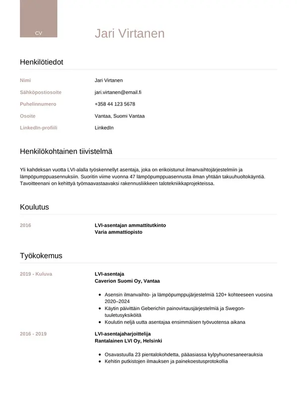 CV-pohja — Tyyli 6