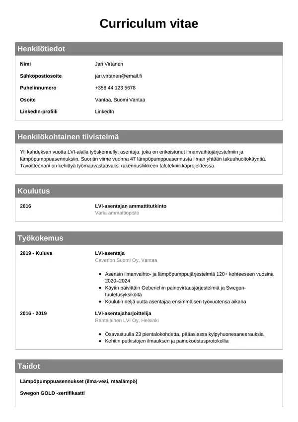 CV-pohja — Tyyli 7