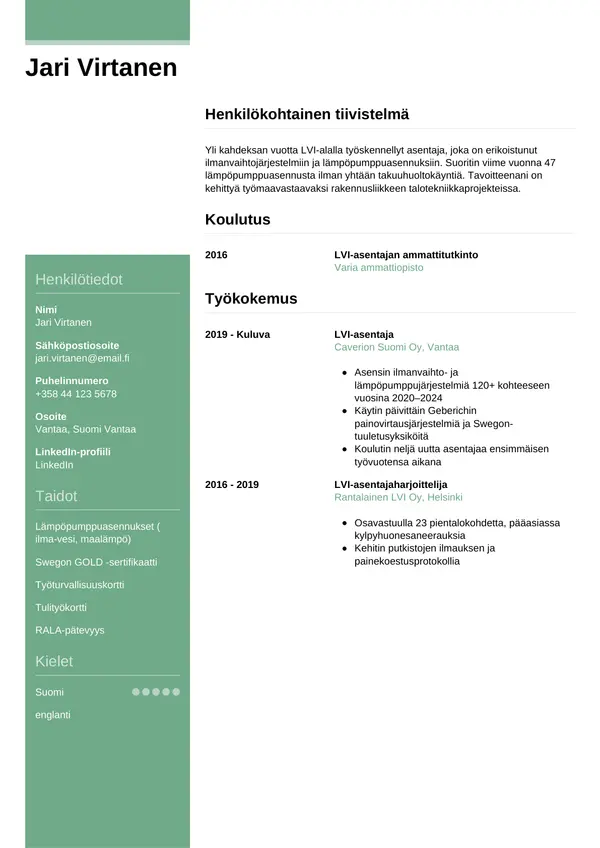 CV-pohja — Tyyli 8