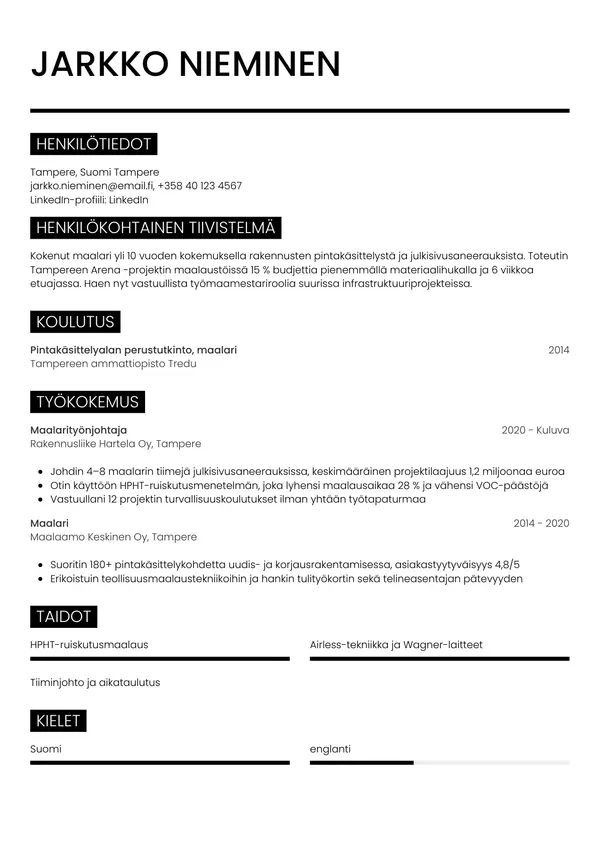Maalari CV-pohja — Tyyli 11