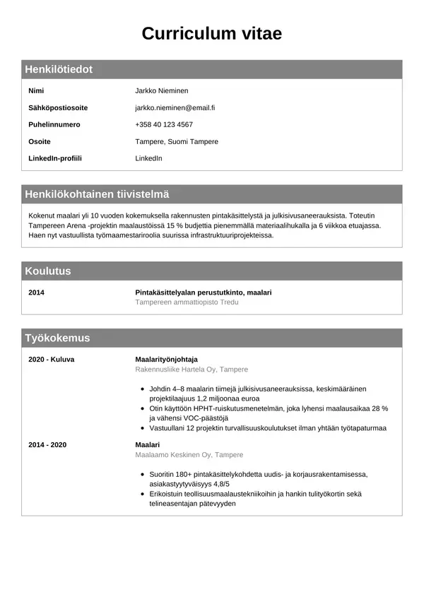 CV-pohja — Tyyli 7