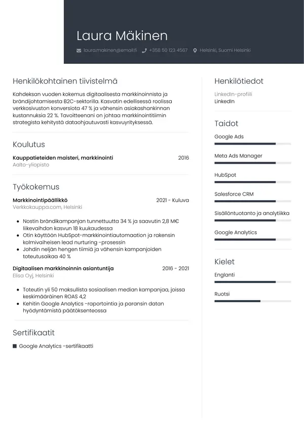 CV-pohja — Tyyli 1